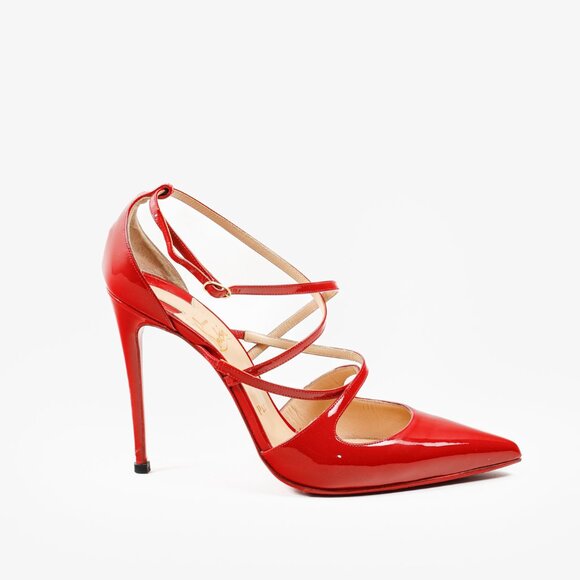 Christian Louboutin Red Patent Leather Cross-Filetika 100 Pumps - Picture 1 of 11